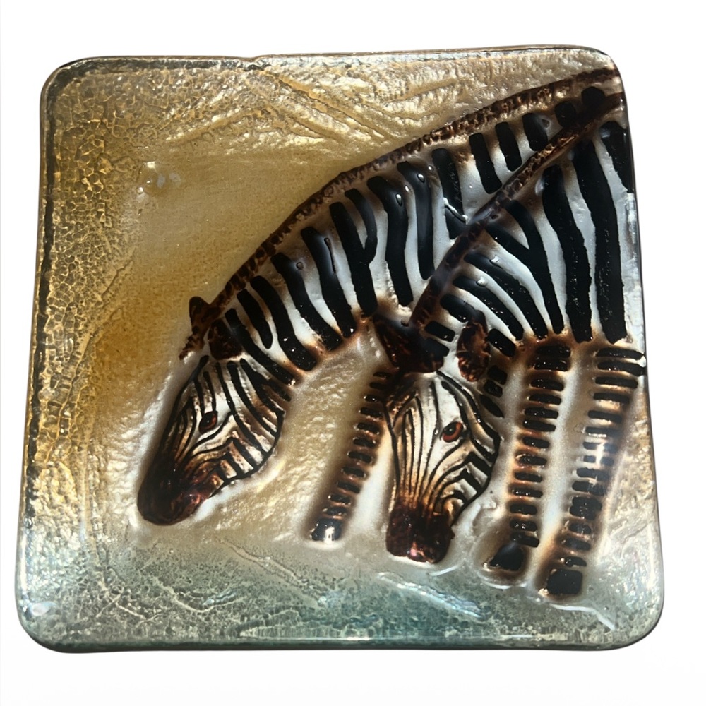 Elegant Zebra Glass Art Plate